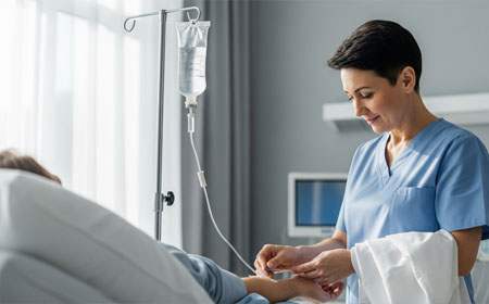 Врач ставит капельницу пациенту